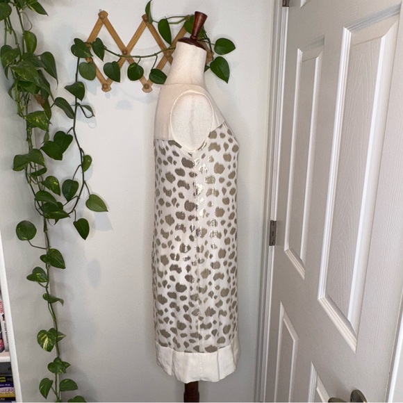 CALVIN KLEIN Exquisite Silk Metallic Blend Trapeze Dress Gold White - Picture 4 of 7